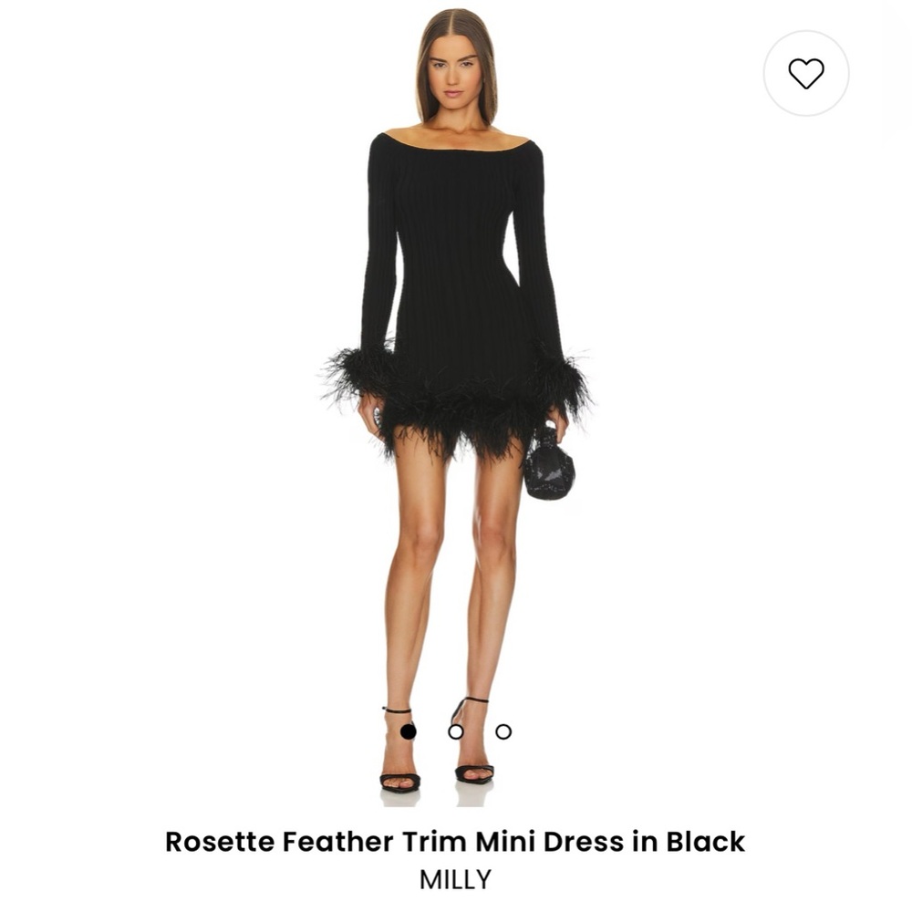 Rosette Feather Trim Mini Dress in Black, Size XL
